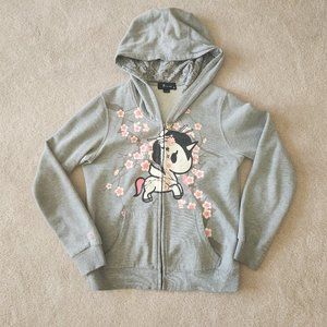 tokidoki cherry blossom unicorno gray zip up hoodie